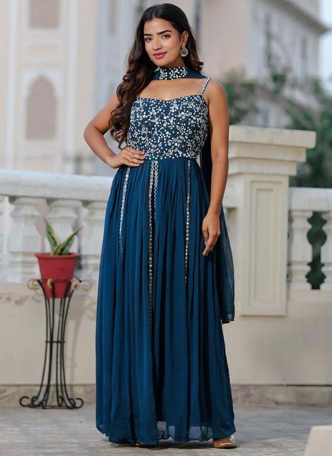 Chiffon Navy Blue Wedding Wear Hand Work Readymade Salwaar Suit